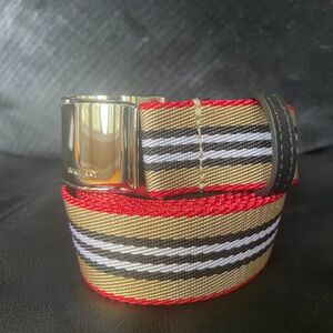 Burberry Belt 40/100 Men Women Unisex Canvas Leather Stripe Silver Buckle Mint